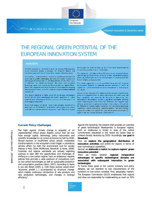 JRC Publications Repository - The regional green potential of the
