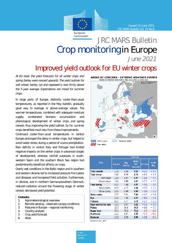 Jrc Publications Repository Jrc Mars Bulletin Crop Monitoring In Europe June 21 Vol 29 No 6