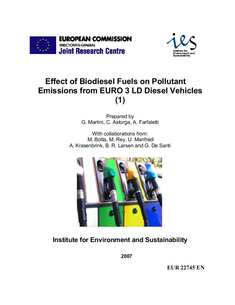 Jrc Publications Repository Effect Of Biodiesel Fuels On Pollutant Emissions From Euro 3 Ld Diesel Vehicles 1