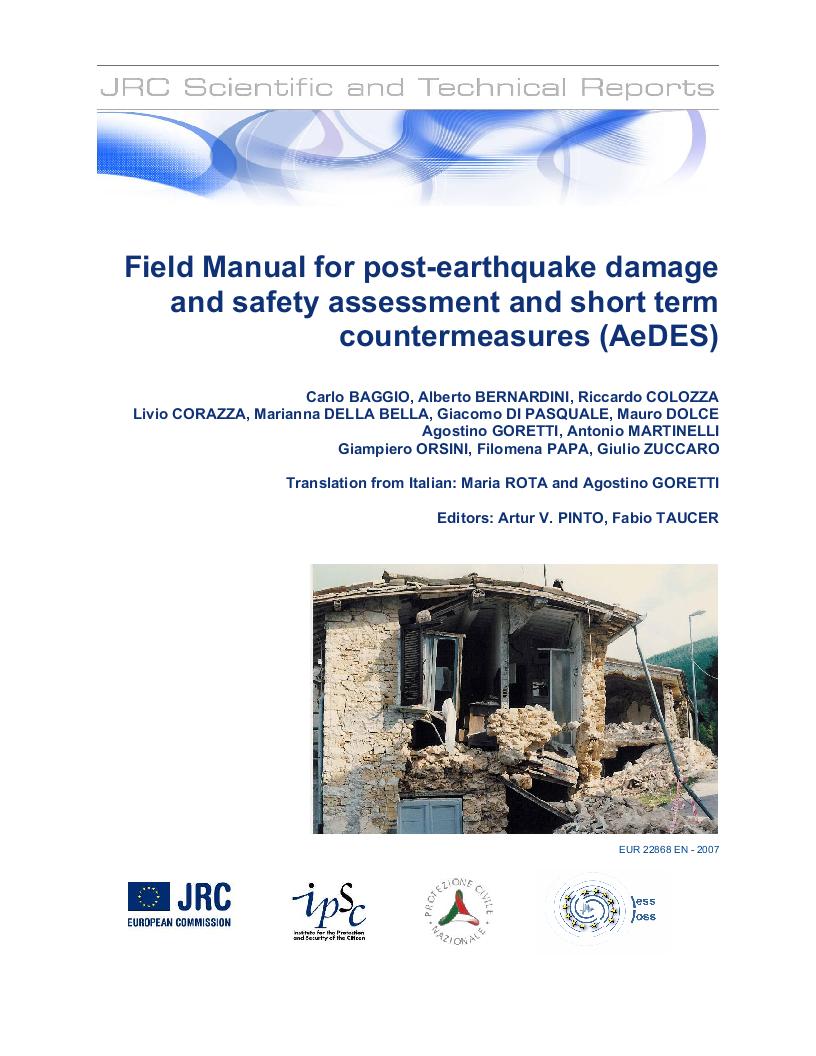 JRC Publications Repository - Field Manual for Post-Earthquake Damage and  Safety Assessment and Short Term Countermeasures (AeDES)