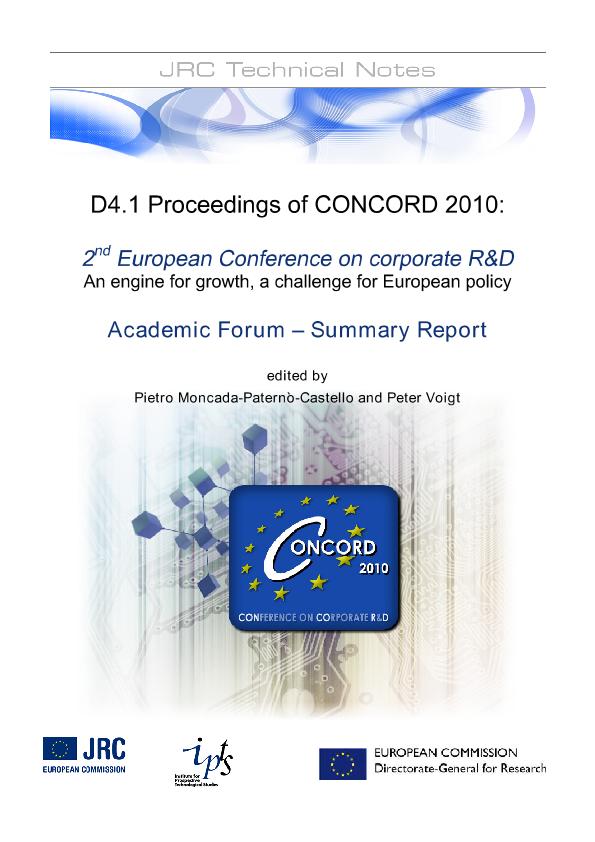 Jrc Publications Repository Proceedings Of Concord 10 2nd European Conference On Corporate R D An Engine For Growth A Challenge For European Policy Academic Forum Summary Report